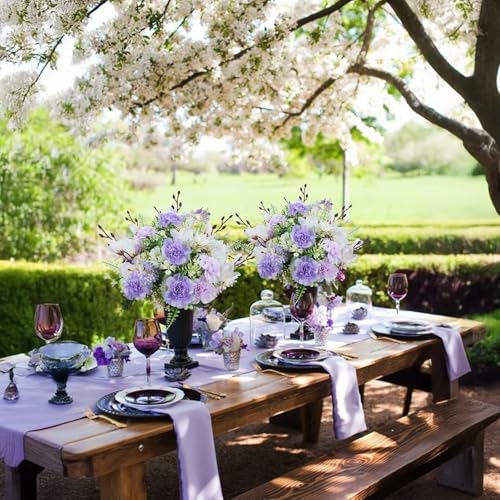 6 Pcs Purple Silk Flowers Cemetery Flowers for Grave Vase Lavender & Lilac Flowers Artificial Light Purple Silk Floral Arrangements for Wedding Home Table Centerpieces Cemetery Decorations
