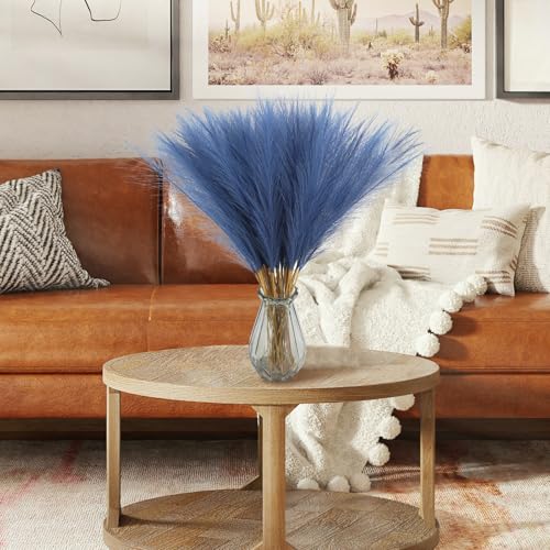 obbsie 50pcs Faux Pampas Grass, 21.6" Short Artificial Pampas Grass Floral Branches Vase Filler Flower Arrangement for Home Wedding Boho Decor, Blue - color: Blue, size: 50 PCS