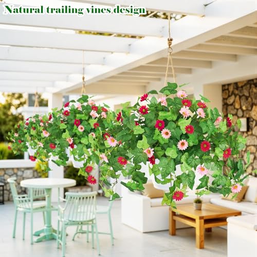 Krissing 3 Pcs Artificial Flowers for Outdoors UV Resistant Fake Ivy Plants Greenery Faux Silk Daisy Flowers for Outside Planters Garden Porch Window Box Balcony Summer Home Decor (Rose Red,Pink) - color: Hot Pink+pink, size: 3