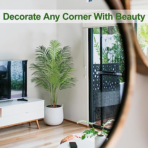 5ft Artificial Palm Tree Indoor Plant Tall Fake Tropical Paradise Palm Tree in Pot with Real Bark Design Faux Areca Palm Tree for Home Office Living Room Bedroom Farmhouse Modern Decor 1pcs - size: 5ft