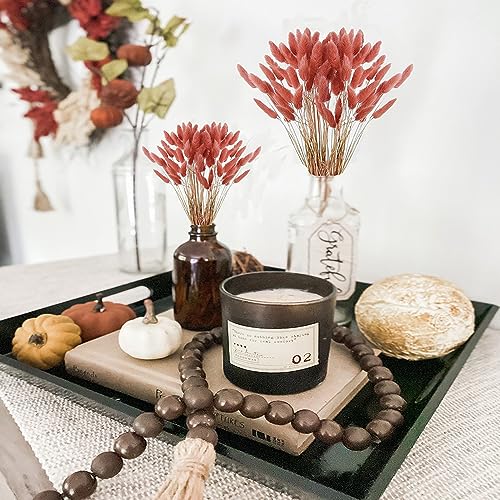 60pcs Dried Bunny Tails Flowers Red Brown Pampas Grass Natural Dried Floral Arrangement Dry Flowers for Halloween Christmas Boho Decor Home Wedding DIY… - color: Red Brown