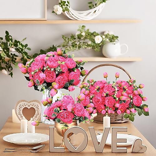 Hoteam 24 Bundles Artificial Peonies Flowers Wedding Faux Flowers Silk Peony Bouquet Bulk Bride Fake Florals Arrangements for Table Centerpieces Wedding Party Vase Decor (Hot Pink) - color: Hot Pink