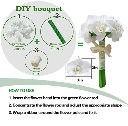 20 Pcs White Artificial Orchid Flower for Floating Candle Centerpieces, Faux Flower Head and stem DIY Crafts Bouquet for Bridal Bouquets Flower Arrangements Table Centers Home Decor.