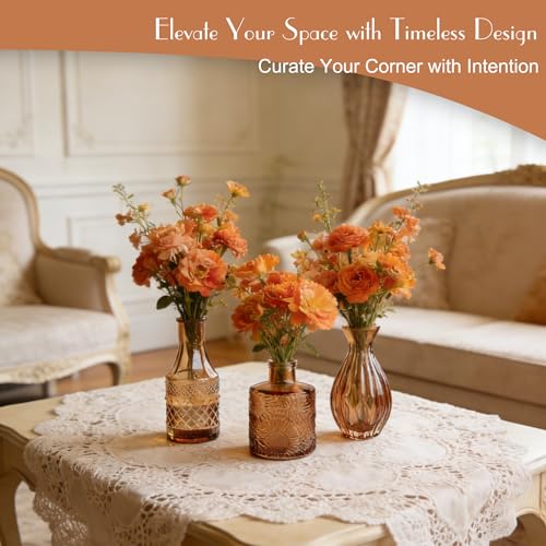 Petal Petite Small Amber Glass Bud Vase Set of 24 for Wedding Centerpieces | Amber Glass Vase, Mini Bud Vases in Bulk, Vintage Flower Vase Set for Single Stem, Home and Office Decor - color: Amber