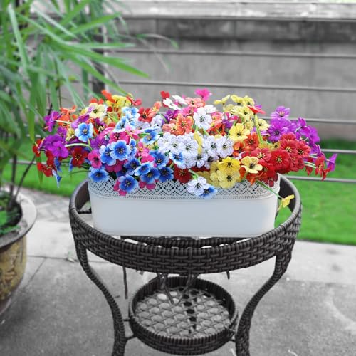 Nepfaivy Fake Outdoor Flowers Uv-Resistant - 24 Bundles 6 Colors Realistic Artificial Flowers, Plastic Faux Flowers for Outdoor Planters, Silk Fake Flowers for Outside to Decor Patio Porch Garden Yard - color: Multi 6 Colors 24pcs