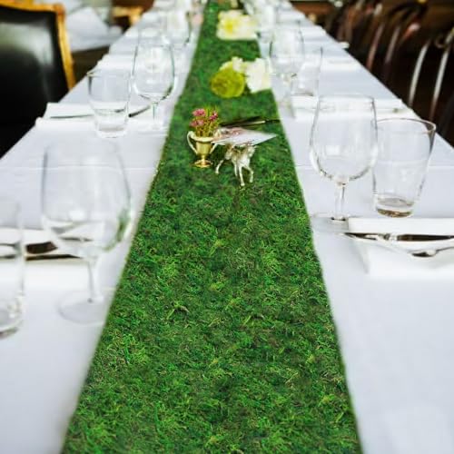 FAICOIA 2 Pcs Floral Moss Rug Roll Dried Moss Sheets for Crafts Table Runner Fairy Gardens Wedding Woodland Decor 12" x 71" Preserved Green Moss Mat for Forest Decoration Carpet Grass Wall 30x180cm - color: 2 Pcs 12 x 71 Inch/30 x 180 cm