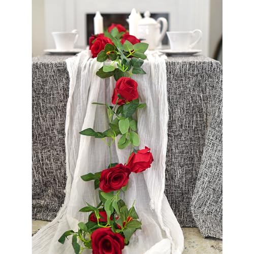 FiveSeasonStuff 29 Ft 4 Pack Rose Silk Flower Garland Artificial Flowers Decoration Hanging Floral Décor for Wedding Baby Shower Birthday Party Garden (Venetian Red) - color: Venetian Red