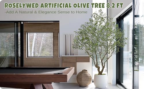 Roselywed Artificial Olive Tree 8.2FT with 3342 Leaves & 136 Olive Fruits Deluxe Tall Large Faux Silk Plant 98 Inch Black Pot for Indoor Home Office Porch Mall Hotel School Decor Housewarming Gift - size: 8.2ft