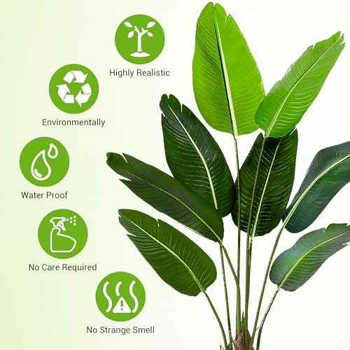Artificial Tree Bird of Paradise Artificial Plant, 5 Ft Faux Tropical Plant Palm Tree with Leaves Trunks Faux Banana Leaf Tree for Home Decor Living Room Indoor Outdoor Office - size: 5ft