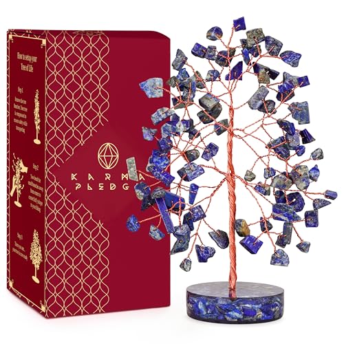 Lapis Lazuli Crystal Tree of Life Birthday Gifts for Women, Men, Friends, Handmade Chakra Healing Crystal Tree for Home Office Decor, Positivity, Good Luck, Money, Unique Gifts for Her Mom Sister, Dad - color: Orgone Base Lapis Lazuli Crystal Tree