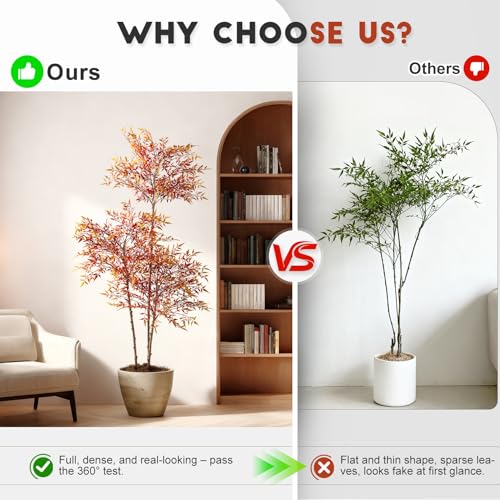 Large Artificial Tree Big Faux Bamboo Plant Indoor Outdoor Realistic Floor Plants Fake Nandina Trees Plastic plantas for Home Living Room Corner Office Patio Porch Bonsai Decor Housewarming Gift - color: Red, size: 5ft 7in