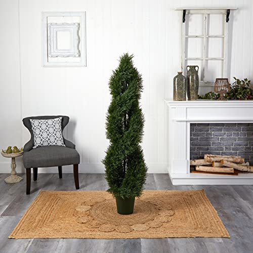 Nearly Natural 5ft. Pond Cypress Spiral Topiary UV Resistant (Indoor/Outdoor) - size: 60 in x 12 in x 12 in