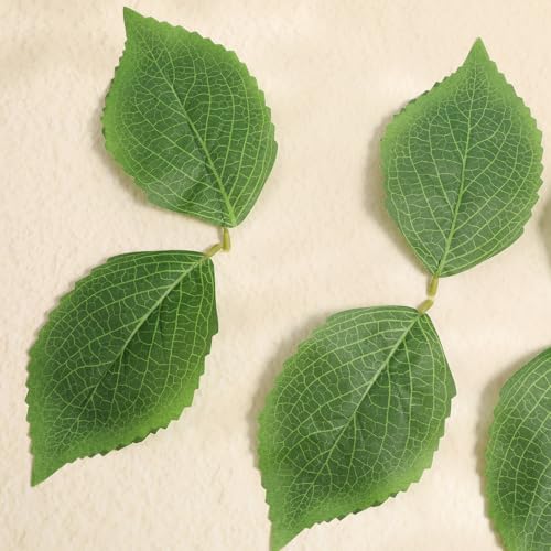 SynHHergyx 30 Pcs Artificial Green Leaves Hydrangea 6.3”x3.9” Faux Leaves, Bulk Greenery Fake Hydrangea Leave Fake Leave for Crafts Wedding Bouquets Wreaths Decor