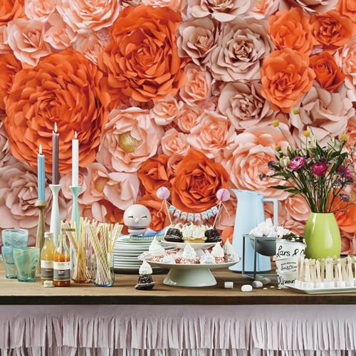 7x5ft Orange Rose Backdrop for Party Rose Gold Rose Floral Paper Flower Wall Photography Background Happy Mother's Day Birthday Bridal Shower Decorations Photographer YouTube Studio Props - color: orange, size: 7x5ft