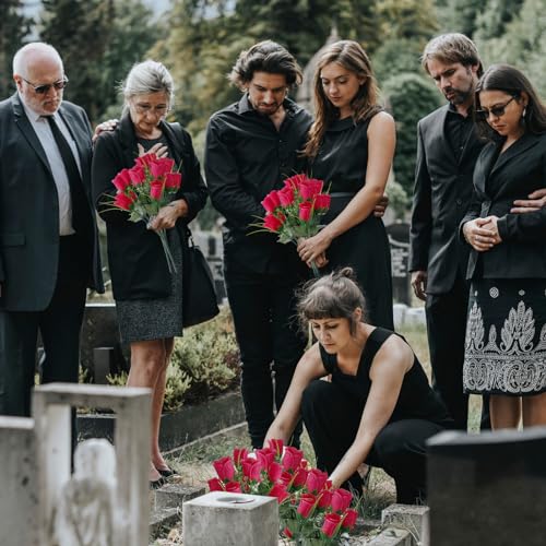 Tigeen 6 Sets Father's Day Cemetery Flowers with Grave Vase 12 Bunches Artificial Rose Memorial Bouquet 84 Heads Fake Silk Flower for Dad Gravesite Graveside Decor(Rose Red) - color: Rose Red