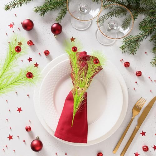12 Pcs Lime Green Picks Whimsical Christmas Tree Toppers 17'' Double Head Artificial Curly Green Pampas Grass Stems with Red Ball Xmas Ornaments for Christmas Tree Decor Vase Fillers Wreath Crafts