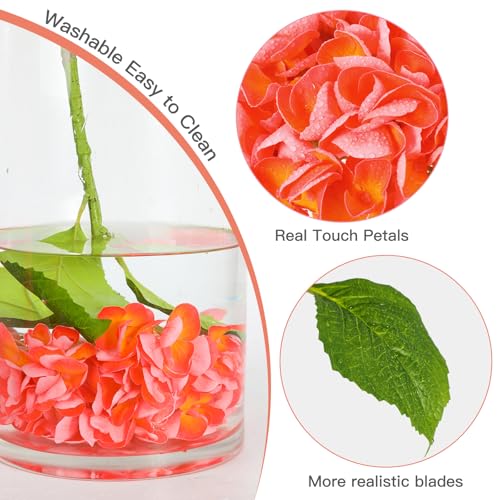 Nubry 4Pcs Orange Hydrangea Artificial Flowers, 22.5In Latex Faux Real Touch Large Hydrangea Flowers with Long Stems & Leaves for Home Office Decor Wedding Party Arrangements(Orange) - color: Orange, size: 4 Pcs