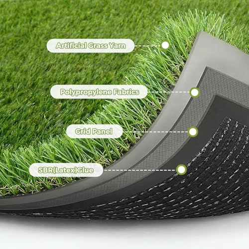 Artificial Grass Rug Indoor Outdoor, 7 x 15FT Faux Grass Turf with Drainage Holes, Realistic Artificial Lawn Rug Dog Pets Mat, Turf Carpet for Garden Lawn Landscape Balcony Patio Backyard Decor - size: 7 ft x 15 ft = 105 Square ft