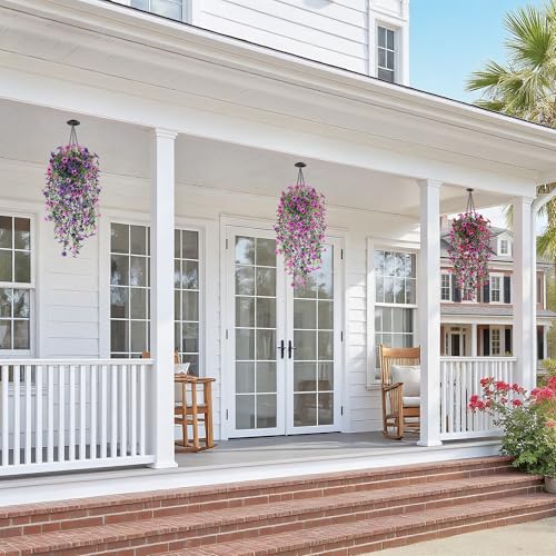 QCQHDU Artificial Hanging Flowers for Outdoors,2Pcs Fake Hanging Plants 29.5 Inch Long for Spring Summer Decoration,UV Resistant Faux Flowers for Patio Porch Garden Yard Balcony Decor, Purple - color: Purple