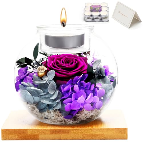 Flowers for Delivery, Preserved Flower in Glass Dome with Scented Candle, Long Lasting Rose Gifts for Women Wife Girlfriend on Christmas Mothers Day Valentines Day Birthday (Purple) - color: Purple