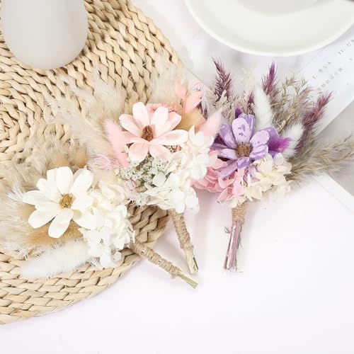 PATIKIL Mini Dried Flower Bouquet, 6 Pcs Pampas Grass Natural Wildflower with Stem Decor Gypsophila Boho Floral Plant Flower for Crafts DIY Photo Props Gift Wedding Decor, Pink/White - color: Pink/White