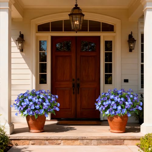 Hommyea Artificial Fake Flowers for Outdoor, 6 Bundles UV Resistant Faux Plants Decoration Silk Flowers No Fade Plastic Flowers for Outside Planters Home Porch Patio Yard Garden Decor - color: Dark&light Blue