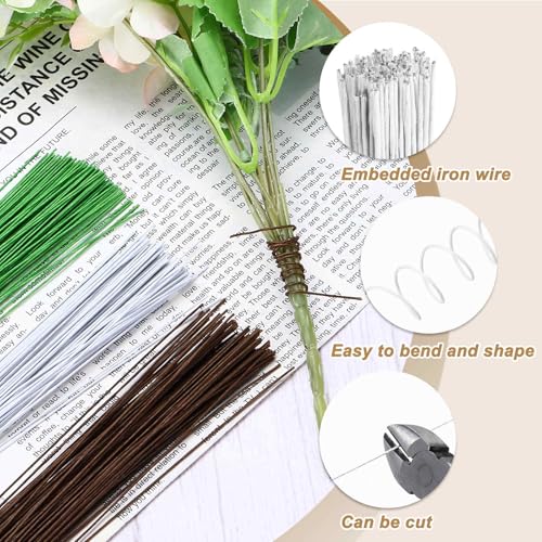 MECCANIXITY 100pcs White Floral Wire Stems Bendable 0.35mm 28 Gauge Florist Wire for Artificial Flower Making Crafts Wreaths Supplies - color: White, size: 0.35mm