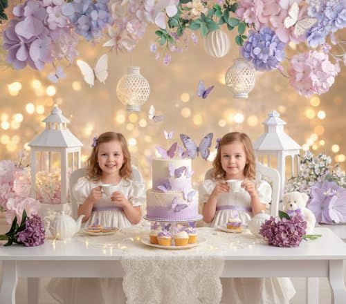5X3ft Purple Pink Butterfly Floral Backdrop for Photography Romantic Bokeh Butterfly Flowers Theme Girls Party Decorations Background Wedding Bridal Shower Birthday Tea Party Photo Booth Props - color: Multi4, size: 5x3ft