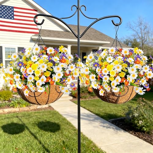 8 Bundles Artificial Daisy Flowers for Outdoors Summer Decor, UV Resistant No Fade Fake Cemetery Flowers Faux Plastic Greenery Plants for Home Garden Patio Porch Outdoor Memorial Day Decor(Colors) - color: Colors, size: 8 Bundles