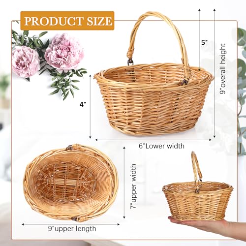 Barydat Small Wicker Basket with Handle Flower Girl Baskets Oval Willow Woven Braided Gift Basket for Weddings Picnic Baby Shower Home Garden Decor(6 Pcs,Khaki,9" x 7" x 4") - color: Khaki, size: 9" x 7" x 4"