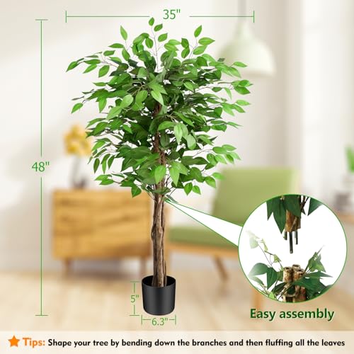 5ft Ficus Artificial Trees with Natural Curved Trunks, 60" Tall Lush Faux Tree for Home Decor Indoor, Green Lifelike Fake Ficus Tree Artificial Plants - size: 5ft