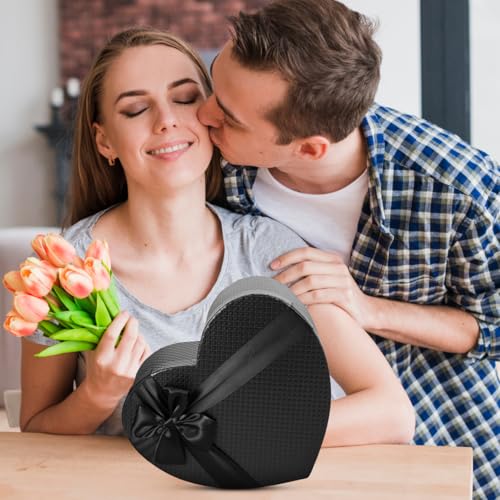 Cabilock Large Black Heart Shaped Box with Lid Luxury Flower Boxes for Arrangements Empty Heart Present Box for Proposals, Weddings Valentine's Day & Mother's Day 10.6" Premium Cardboard Presenta