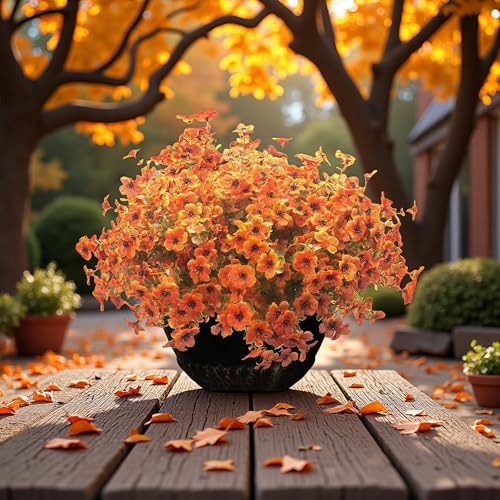 Artificial Fall Flowers for Outdoors - UV Resistant & Fade-Resistant Fake Flowers, 10 Bundles Orange Yellow Waterproof Faux Flowers for Garden, Yard, Patio, Wedding & Fall Decor - color: Yellow Orange