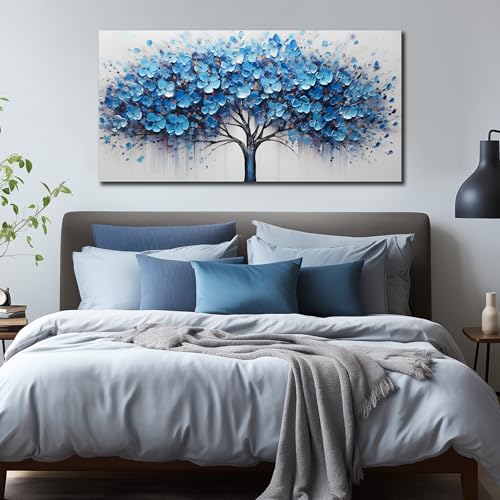 Tree Art Wall Decor for Living Room Blue Pictures Wall Decor for Bedroom Home Office Decor Ready to Hang 24 x 48 Inch - color: Blue, size: 48"L x 24"W