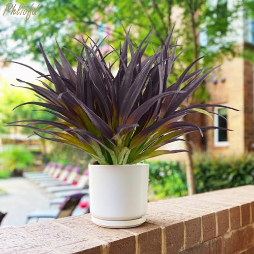 6Pcs Artificial Grass Fake Grass Plants 17.3in Outdoor Plants UV Resistant Faux Greenery Stems for Home Window Garden Office Patio Pathway Front Porch Halloween Décor Light Green & Purple - color: Light Green & Purple, size: 6 Pcs