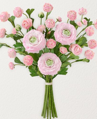 Dolicer Real Touch Ranunculus Artificial Flowers, 12Pcs 18 Inch Fake Peonies Artificial Flowers, Pink Faux Flower for Vase Faux Peony Bulk for Home Table Wedding Bridal Bouquet Decor - color: Light Pink, size: 12pcs