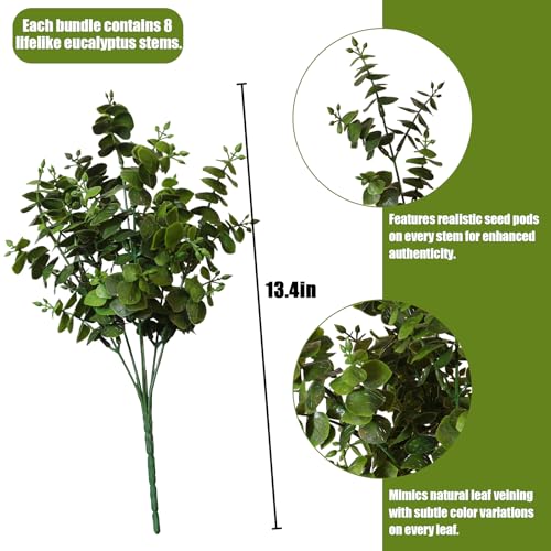 Artificial Fall Eucalyptus Plant – 8PCS Outdoor Fake Greenery, UV Resistant Fake Plants for Porch, Patio, Thanksgiving or Autumn Home Decor - Green Leaves - color: Green Leaves