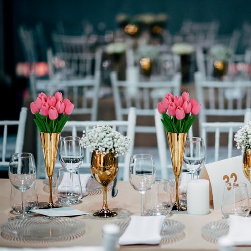 10Pcs Pink Fake Tulips PU Faux Tulips Artificial Flowers for Decoration Fake Spring Bouquet for Home Wedding Flower Decor - color: Deep Pink
