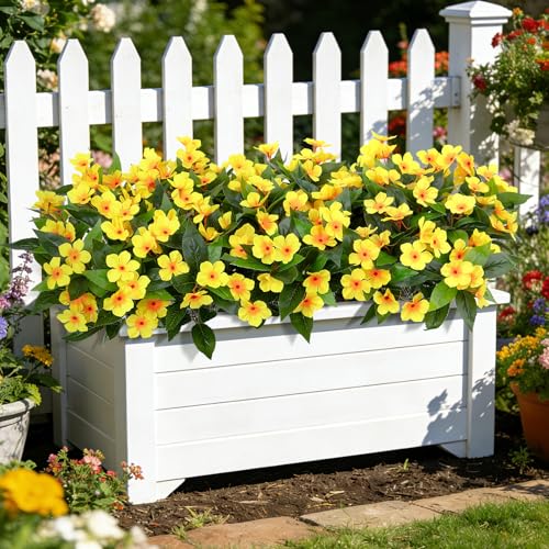 Ouddy Decor 6 Bundles Artificial Flowers for Outdoors Decorations, Fake Silk Flowers Faux Plants Plastic Bouquet UV Resistant for Porch Garden Wedding Spring Summer Indoor Outside Home Decor, Yellow - color: Yellow
