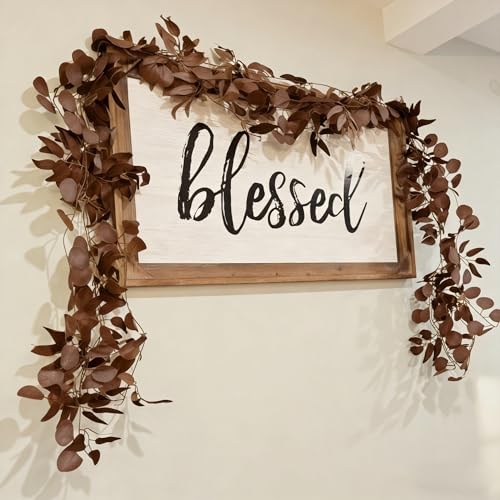 CQURE 12 Pack 84Ft Eucalyptus Garland,Artificial Eucalyptus Willow Leaves Table Greenery Garland Wreath Vines for Wedding Party Table Fireplace Bedroom Wall Room Decor - size: 84Ft-12Pack-Willow-Brown
