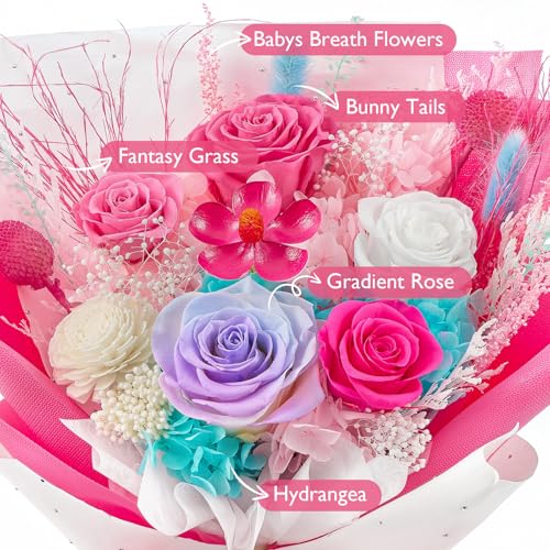 Eterfield Flowers for Delivery Prime, Mother's Day Forever Flowers Bouquet, Preserved Hotpink Roses Birthday Gifts for Her Women Wife Mom Grandma Anniversary Valentines Day Christmas - color: Hot Pink