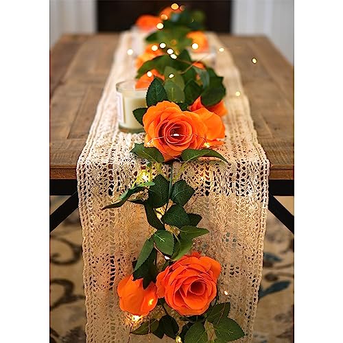 FiveSeasonStuff Warm Orange Artificial Rose Garlands, Four Separate Faux Flower Vines with Greenery - color: Mandarin Orange