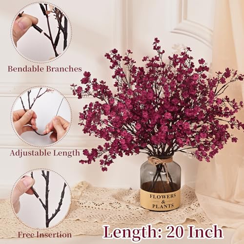 Yastouay Fake Fall Flowers Real Touch Silk Flowers, 5Pcs Fall Burgundy Artificial Flowers for Decorations, Babys Breath Artificial Flowers Bulk for Thanksgiving Fall Decor Floral Arrangement - color: Burgundy, size: 5 Pcs