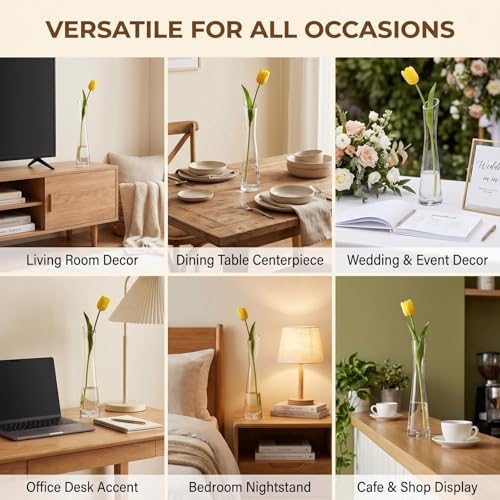 25cm/9.8inch Tall Clear Glass Thin Narrow Necked Bud Vase Slim Single Stem Flower Vase Floral Vase Centerpiece for Wedding Party Home Table Decor - size: 25cm/9.8inch