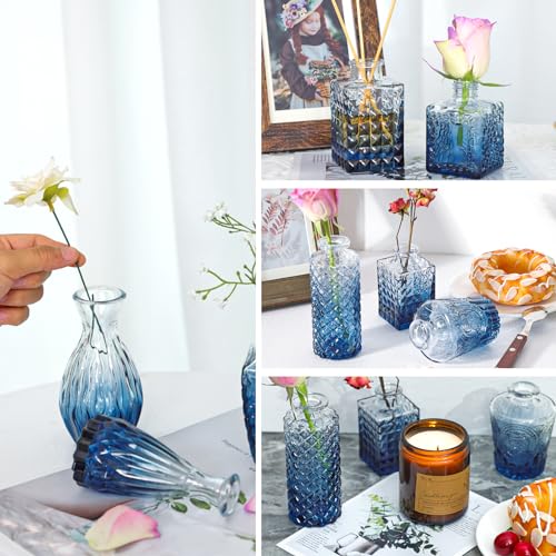 Fixwal 36 Blue Bud Vases Glass Bud Vase Set, Small Vases for Flowers, Bud Vases for Centerpieces Mini Flower Vases in Bulk for Rustic Wedding Decorations Vintage Look Home Table Decor (Blue) - color: Blue, size: 36pcs