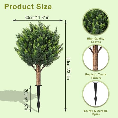 24''Artificial Cedar Topiary Ball Trees for Outdoor,2 Pack Greenery Cypress Tree Plants with Ground Spike,UV Resistant Faux Pine Bushes Shrubs for Garden,Porch,Front,Patio - color: Green Cedar