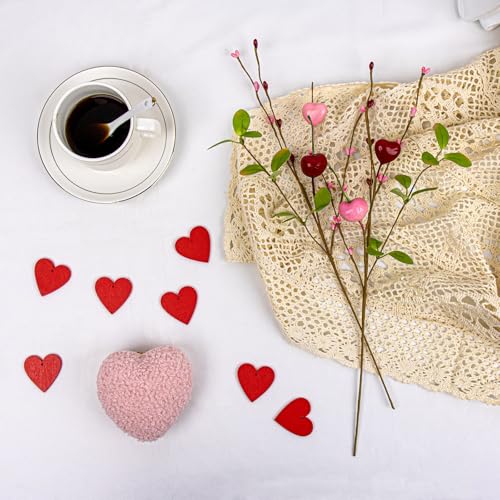 Yawwind 12 PCs Valentine Table Centerpieces 17 Inches Valentines Picks Valentines Day Floral Stems Romantic Heart Flower Picks with Cherry for Gift Vase Table Centerpiece Wedding Indoor Decor