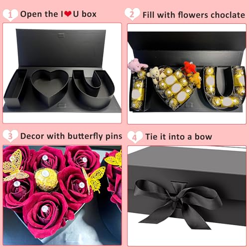 Valentines Day I Love You Box Flower Gift Box Heart Shaped Empty Cardboard Fillable Gift Box Flower Letter Box Chocolate Strawberry Candy Jewelry Package for Luxury Style Flower Arrangements Birthday - color: Gold