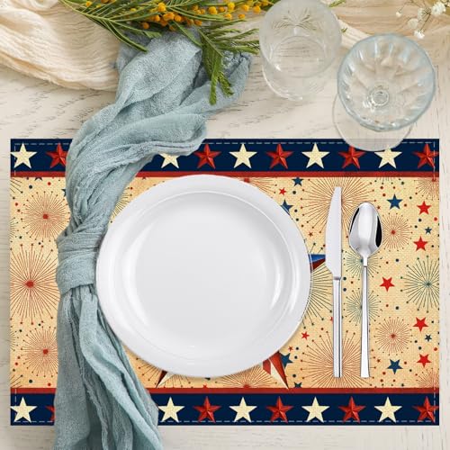 Stars Stripes Patriotic Placemats Set of 4 12x18 Inch 4th of July Memorial Day Decorations and Supplies for Home Kitchen Dining Room Table - size: placemat,12" x 18"