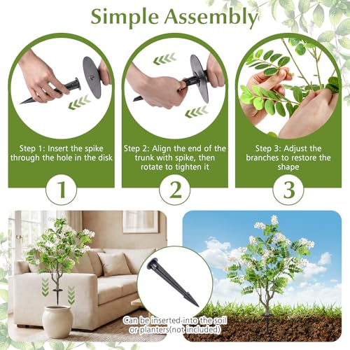 Goplus 2 Pack Artificial Locust Flower Trees, 39” Fake Evergreen Shrubs with Ground Spikes, Sophora Japonica Blossoms, Sun-Proof Indoor & Outdoor Faux Silk Plants for Home Garden Decoration, White - color: White Flowers